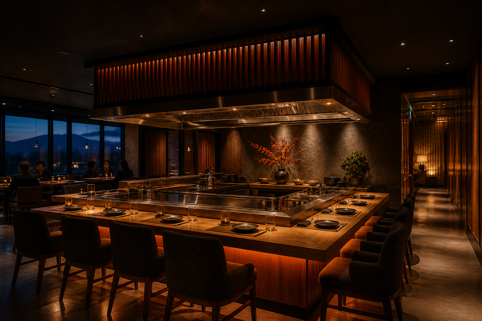 AI concept of a Japanese grill dining room; not a verified Mt. Fuji location